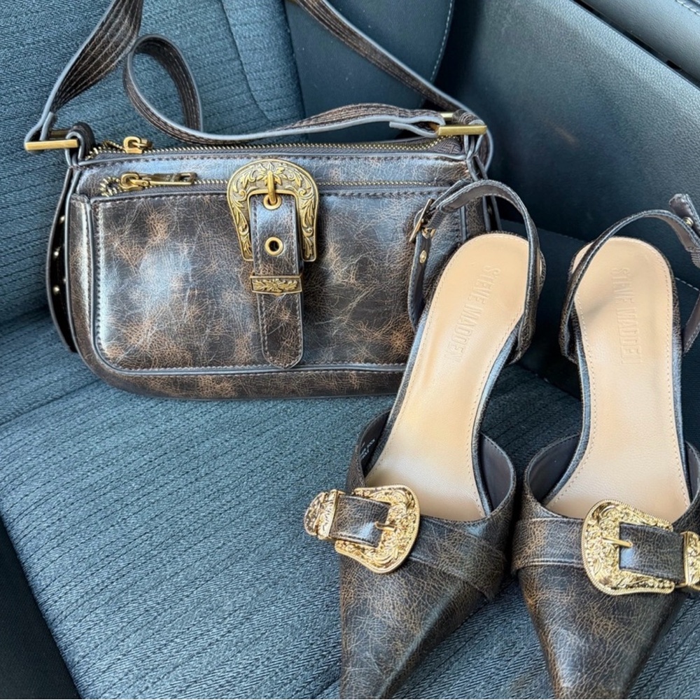 Steve Madden Brown Shoulder Bag with Gold Accents